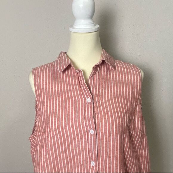 BeachLunchLounge Linen Blend Red & White Striped Button Up Shirt Dress Womens XL - Picture 7 of 16